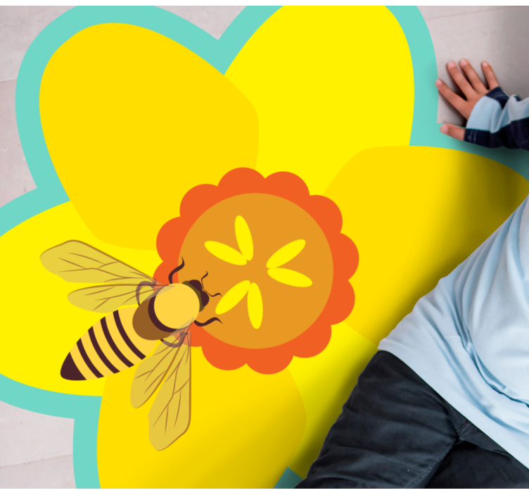Bee on a sunflower floral vinyl rug - TenStickers