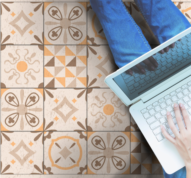 Beige vintage mosaic pattern tile carpet - TenStickers