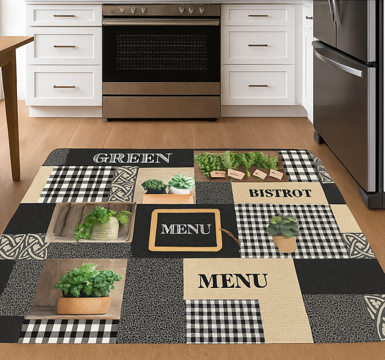 Black and white bistro kitchen vinyl rug - TenStickers