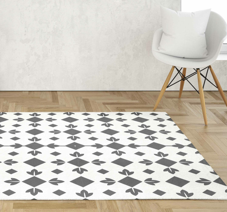 Black and white tiles vinyl rug for dining room - TenStickers