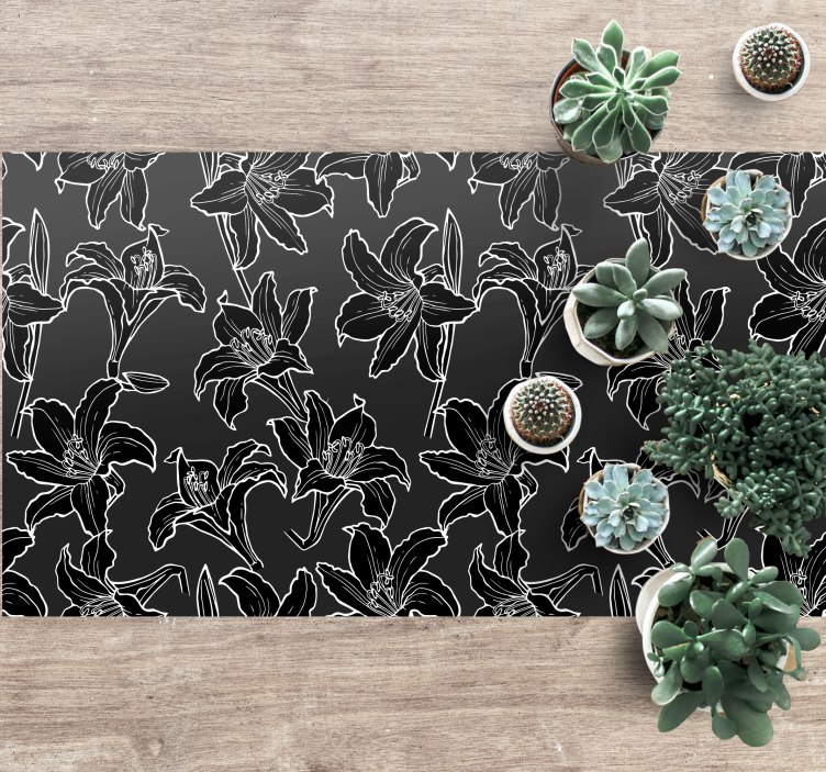 Dark Flower Composition floral vinyl rug - TenStickers