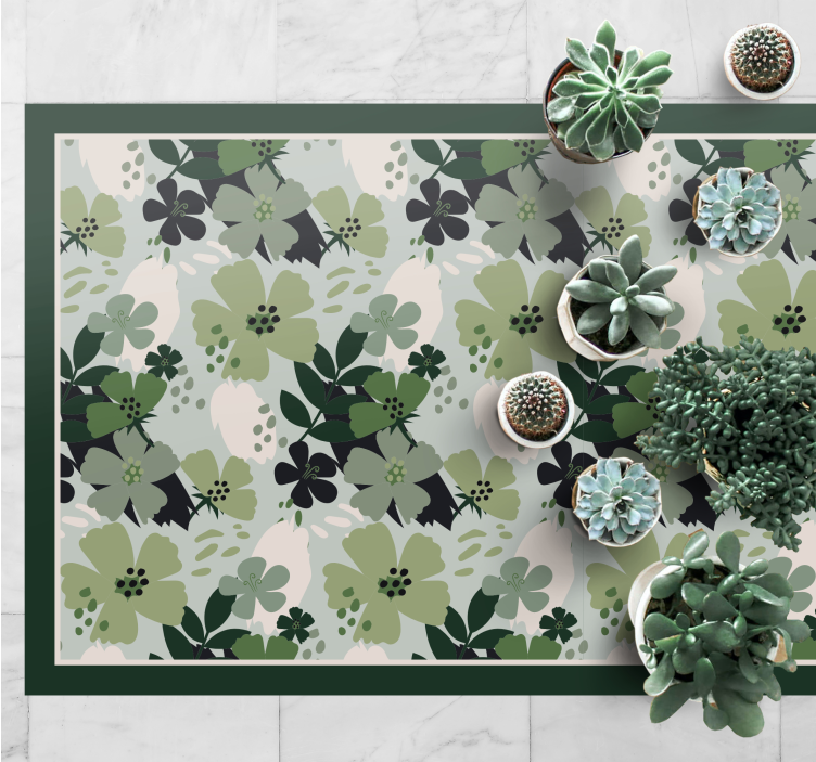 Green Floral Motif floral vinyl rug - TenStickers