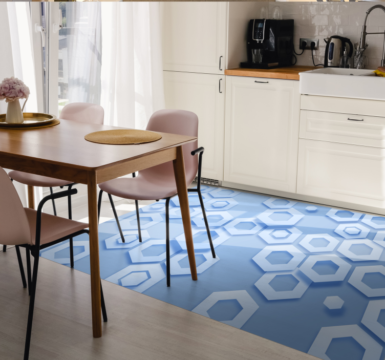 Blue 3D hexagons kitchen floor tiles - TenStickers