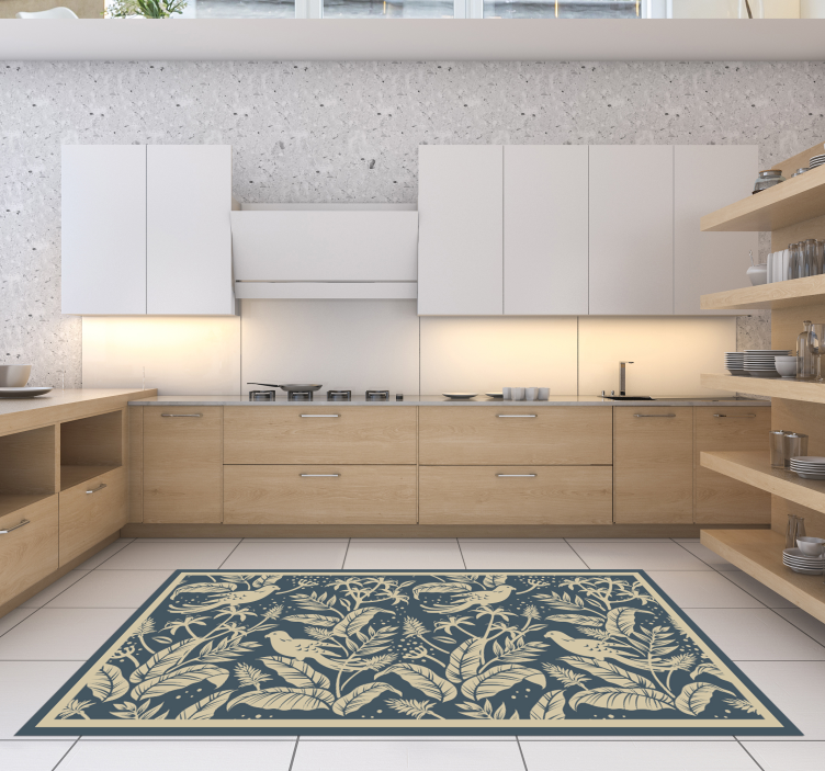 Blue and golden design floral rug - TenStickers