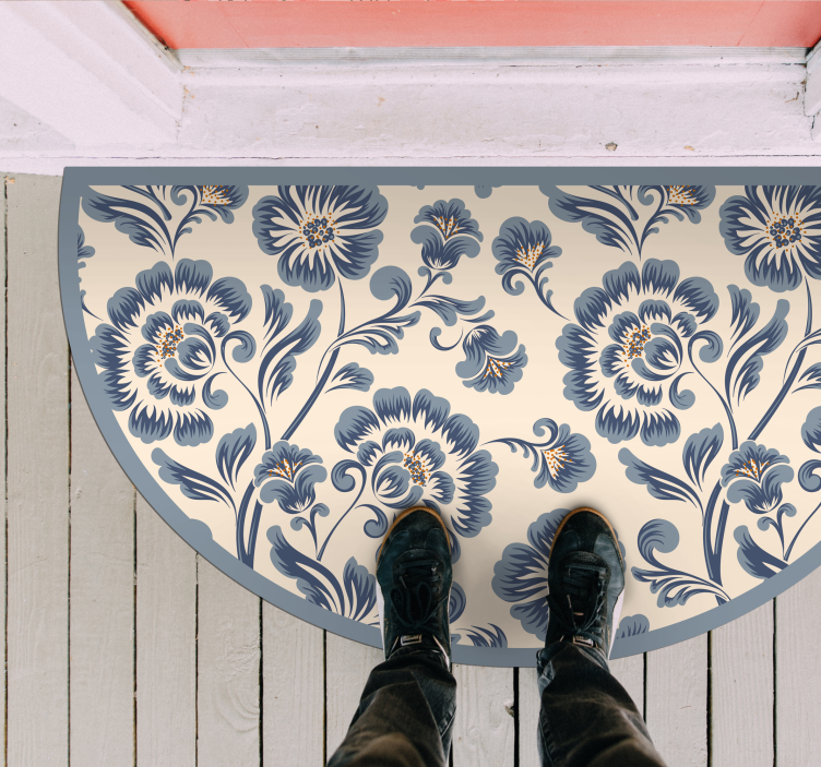 Blue Elegant Flowers vinyl rug - TenStickers