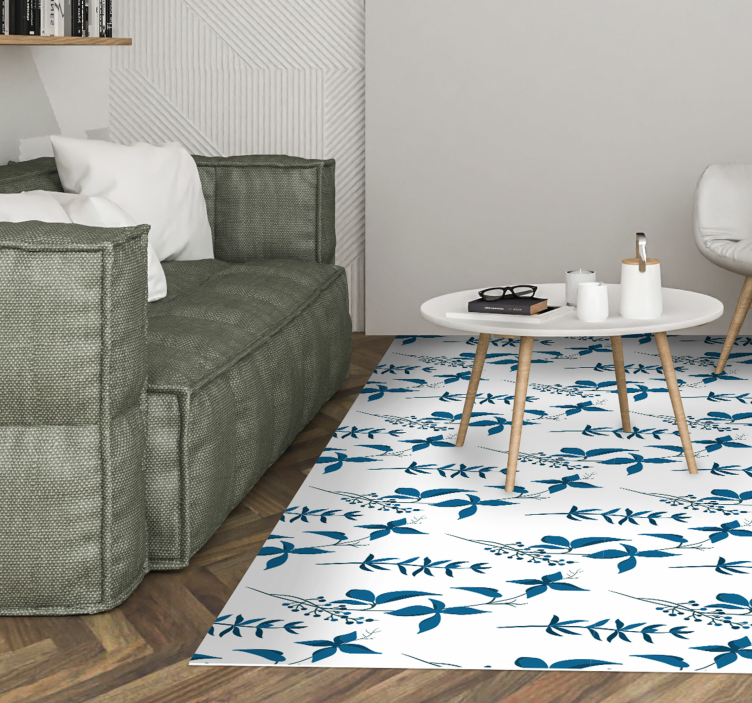 Blue flower pattern floral rug - TenStickers