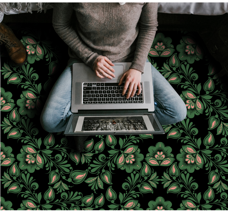 Botanical Greenery Motif floral vinyl rug - TenStickers