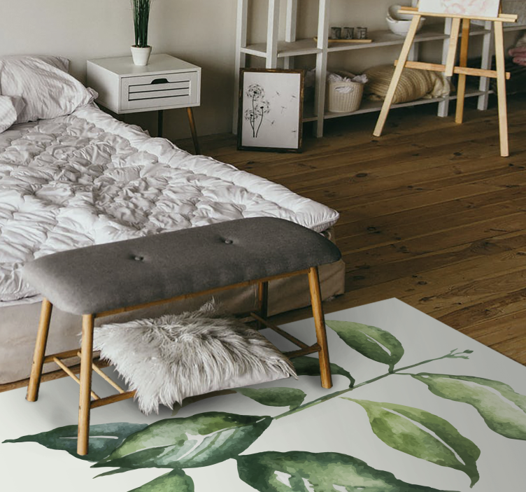 Botanical Leaf Illustration floral vinyl rug - TenStickers