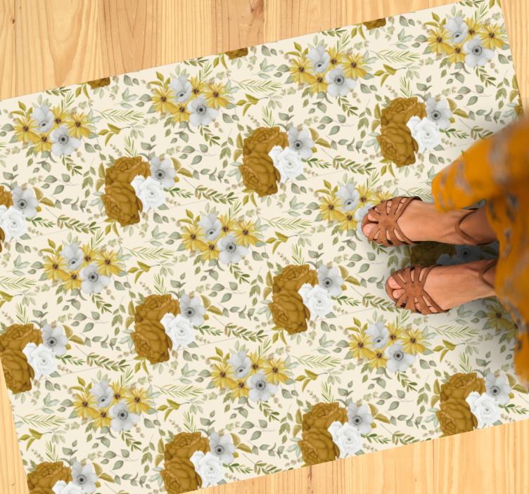 Botanical Leafy Design floral vinyl rug - TenStickers
