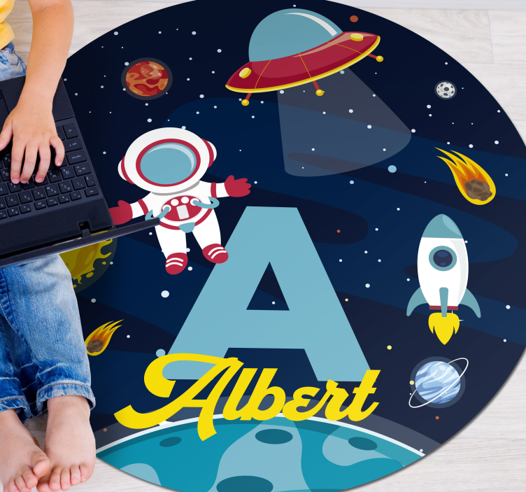 Custom name in space kids vinyl rug - TenStickers