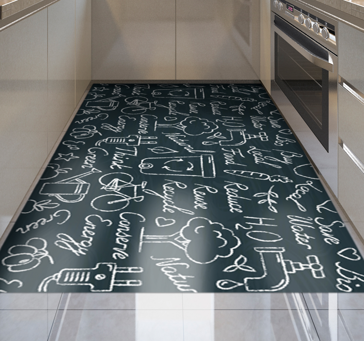 Chalkboard pattern kitchen floor tiles - TenStickers
