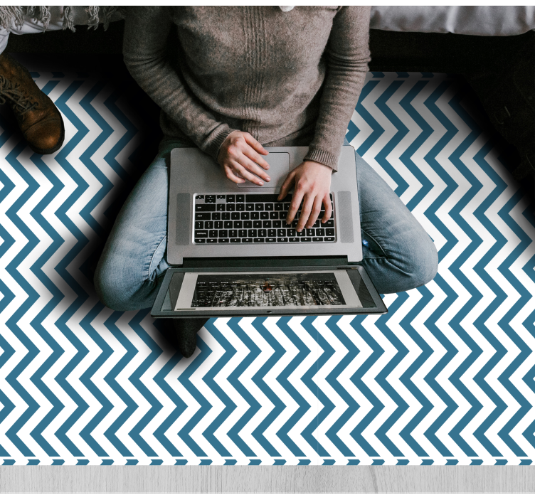 Blue and white chevron style striped vinyl rug - TenStickers