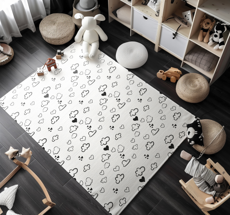 Clouds and hearts white  vinyl rug - TenStickers