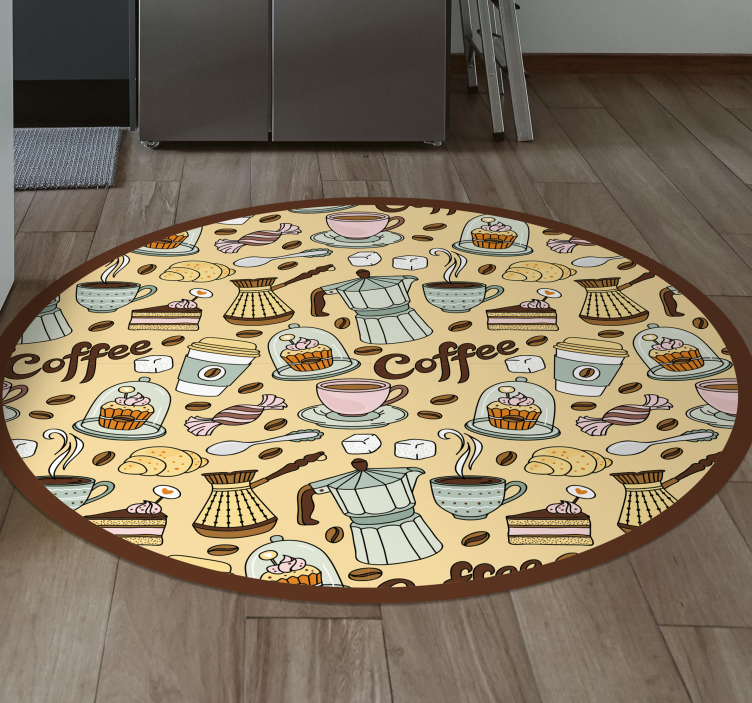 Round coffee design kitchen vinyl rug - TenStickers