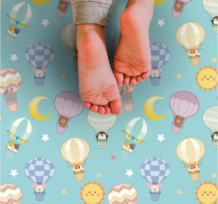 Colorful balloons with cute animals vinyl rug - TenStickers