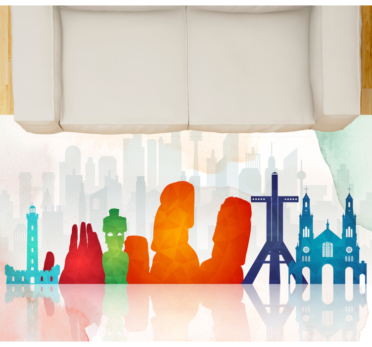 Colorful Skyline Silhouettes office vinyl rug - TenStickers