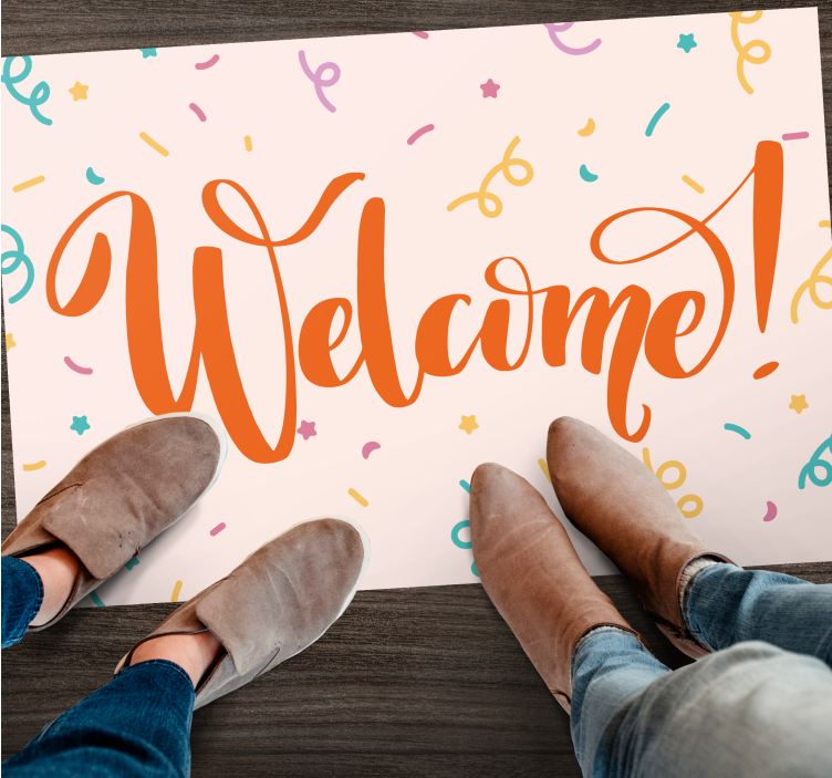 Colorful Welcome Script entrance hall vinyl rug - TenStickers