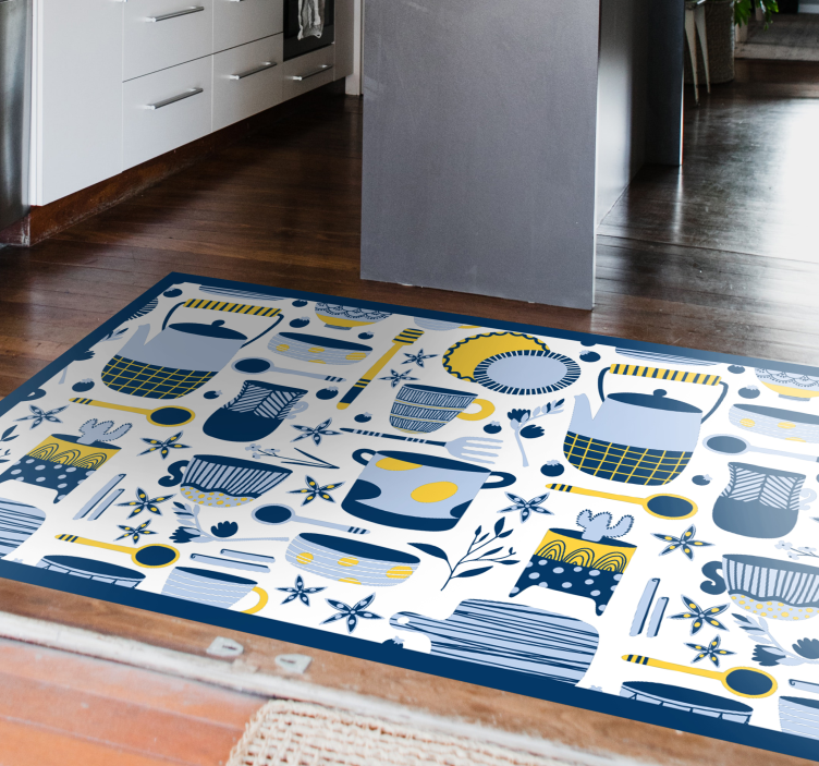 Cookware blue pattern kitchen vinyl rug - TenStickers