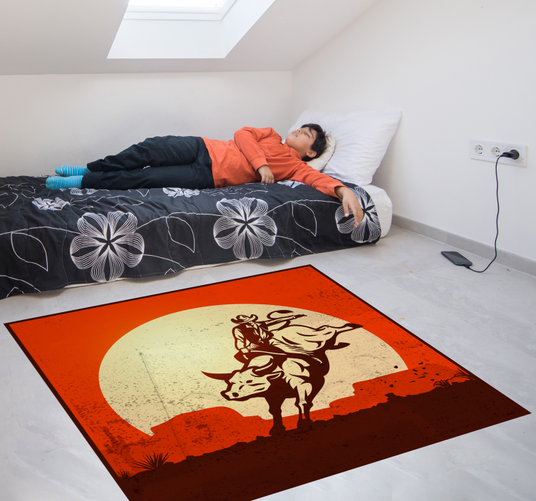 Cowboy Bull Silhouette kids vinyl rug - TenStickers