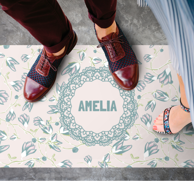 Floral design with name bedroom vinyl rug - TenStickers
