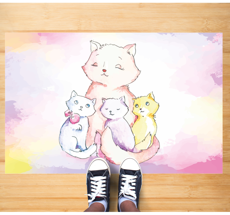 Cute Cat Family nursery vinyl rug - TenStickers