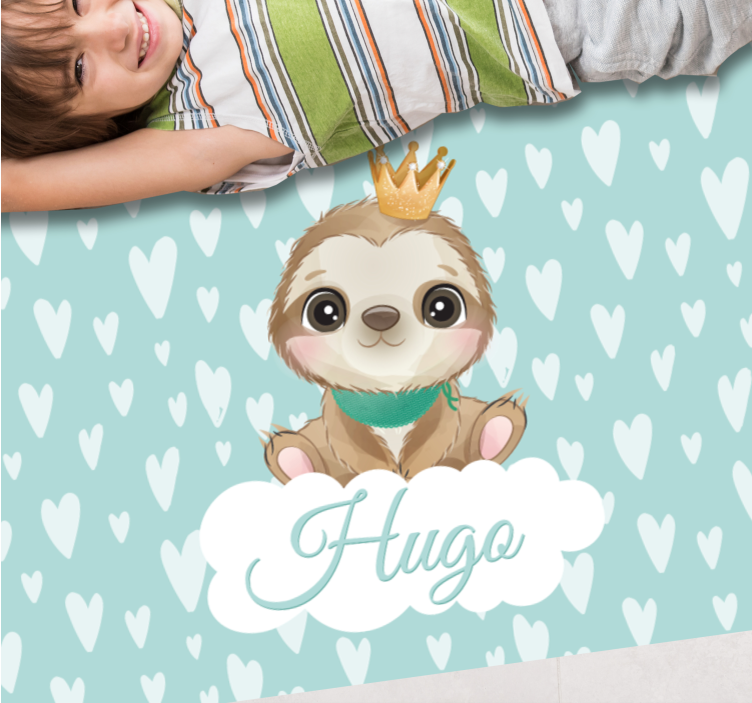 Baby sloth with name nursery vinyl rug - TenStickers