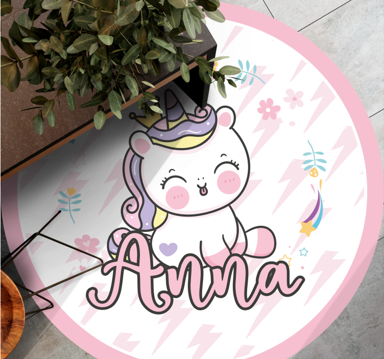 Baby unicorn with name kids vinyl rug - TenStickers