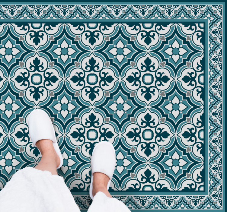 Cyan and blue classic flowers tile carpet - TenStickers