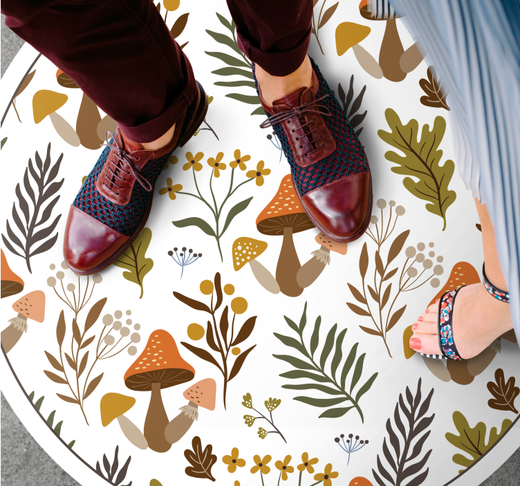 Delightful mushroom motif floral vinyl rug - TenStickers