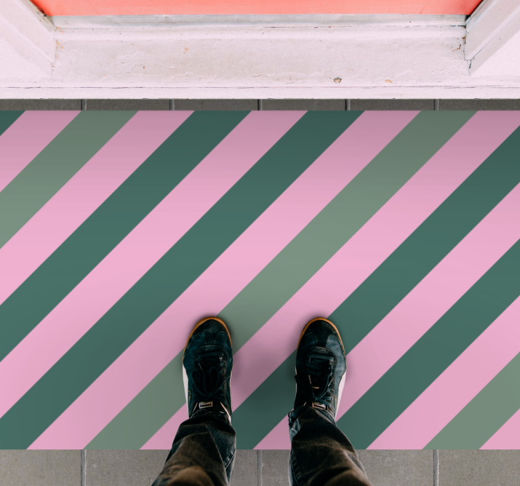 Diagonal pink stripes entrance hall vinyl rug - TenStickers