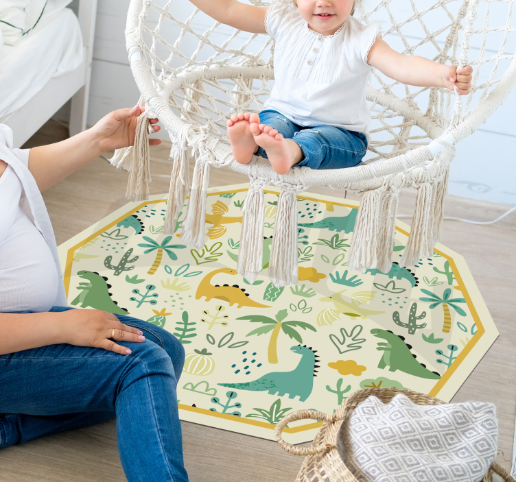 Dinosaur Hexagon kids vinyl rug - TenStickers