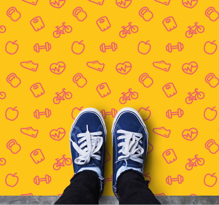 Doodle health and fitness icons living room rug - TenStickers