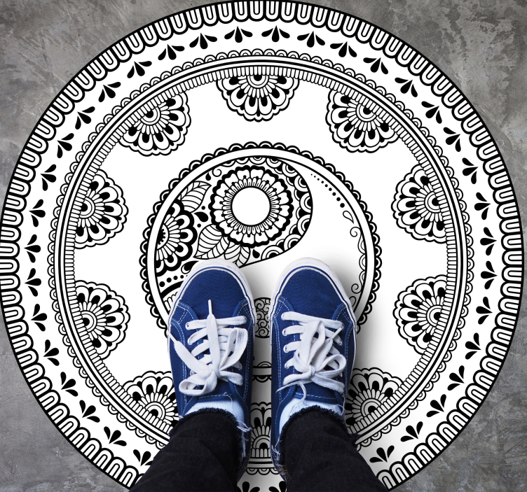 Grey round element mandala vinyl rug - TenStickers