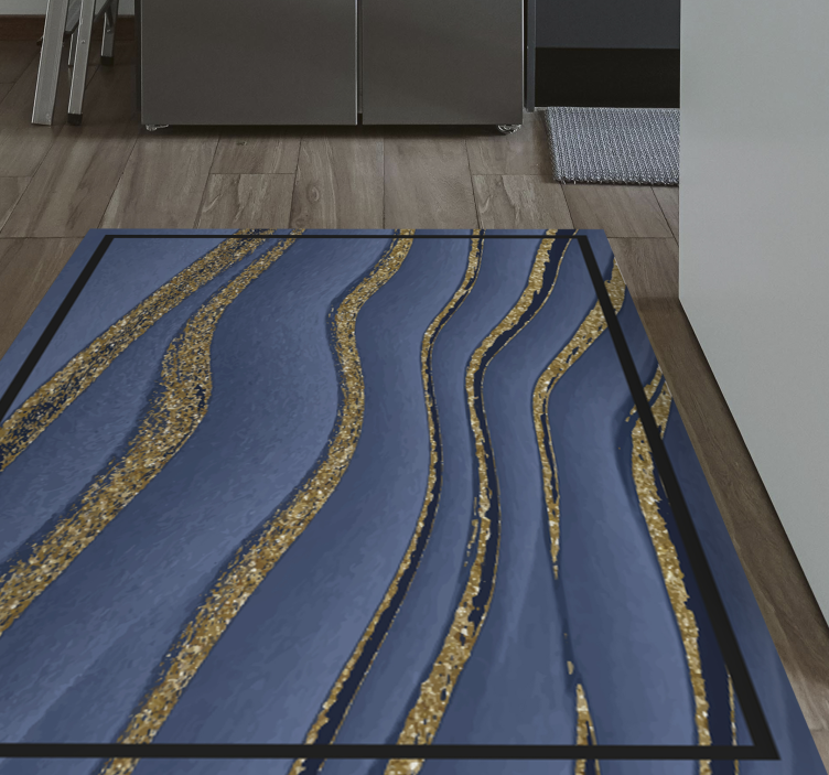 Blue and golden waves marble vinyl rug - TenStickers