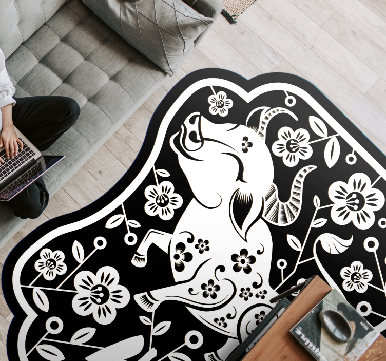 Elegant floral bull animal vinyl rug - TenStickers