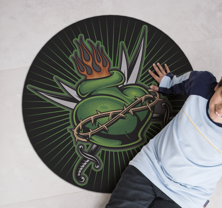 Fiery Sword Heart game vinyl rug - TenStickers