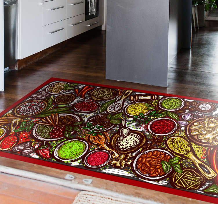 Flavorful culinary spread kitchen vinyl rug - TenStickers