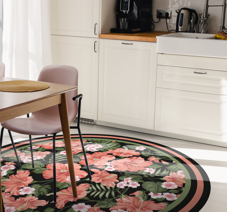 Floral Circular Motif floral vinyl rug - TenStickers