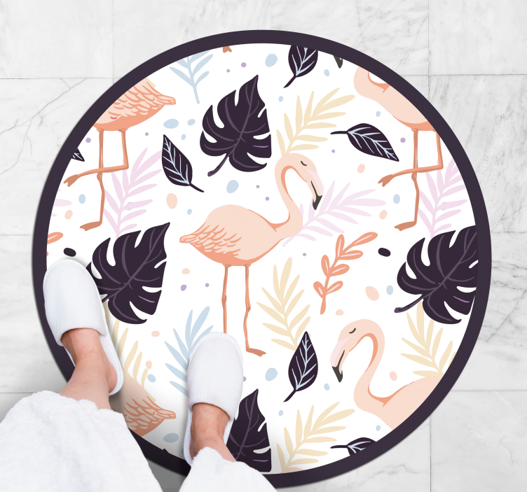Floral Flamingo Circle animal vinyl rug - TenStickers