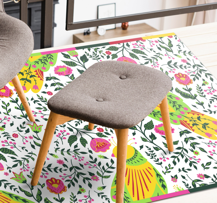 Floral Parrot Pattern floral vinyl rug - TenStickers