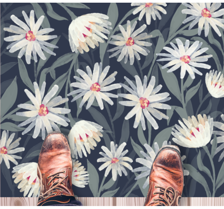 Floral vinyl rug floral white daisies - TenStickers