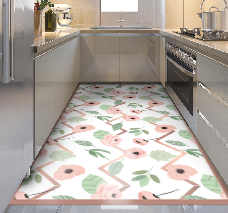 Floral zig zaks kitchen floor tiles - TenStickers