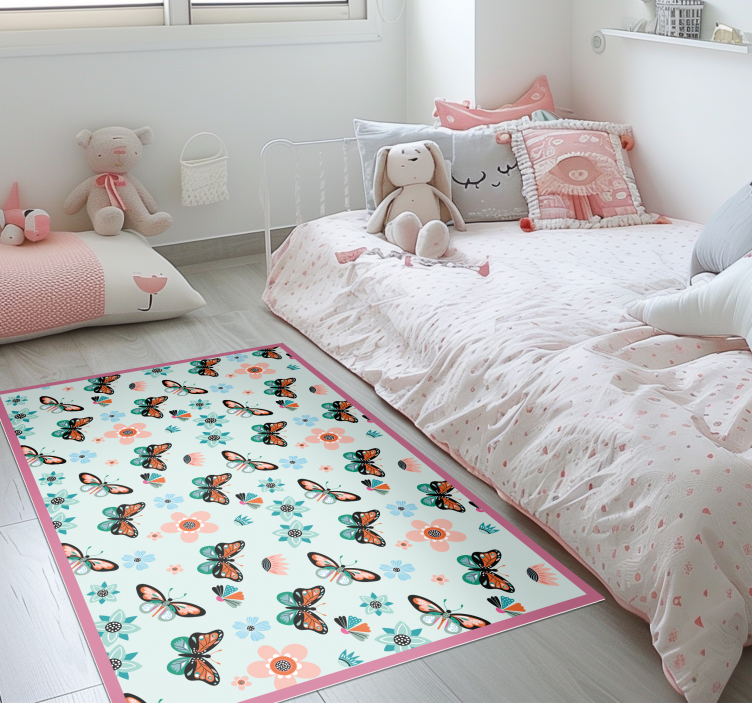 flowers and butterflies bedroom rug - TenStickers