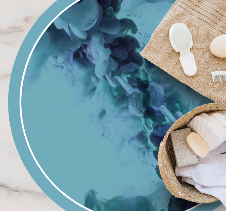 Fluid Teal Waves bathroom vinyl rug - TenStickers