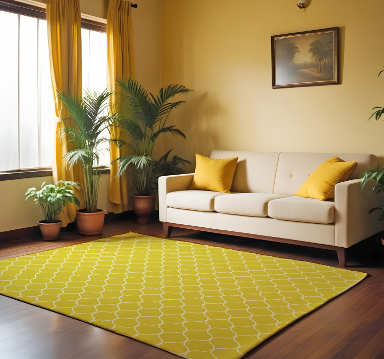 Geometric line pattern yellow vinyl rug - TenStickers