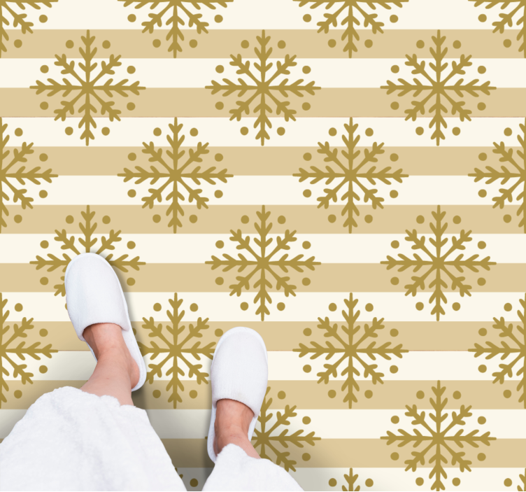 Gold snowflakes and stripes Christmas vinyl rug - TenStickers