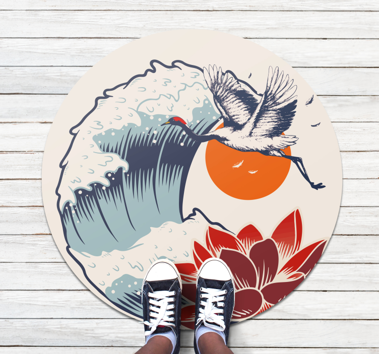 Great wave of Kangawa modern vinyl rug - TenStickers