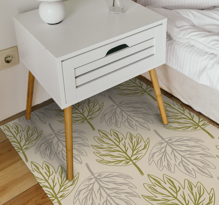 Green and grey leaf floral vinyl rug - TenStickers