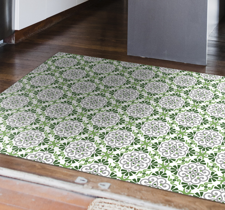 Green floral mosaic kitchen vinyl rug - TenStickers