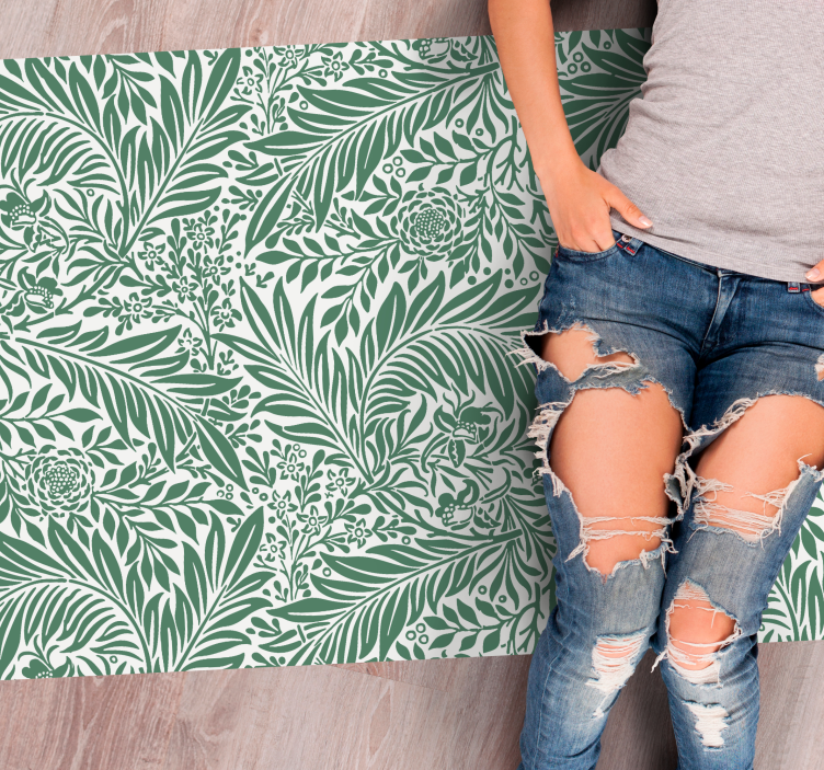 Green Foliage Pattern floral vinyl rug - TenStickers